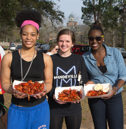 Crawfish with bell tower in back.